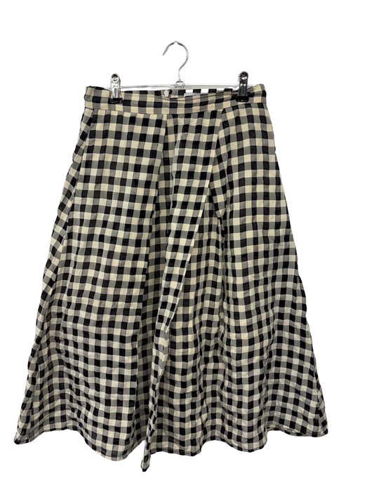 Cream & Black Check Knee Length/Midi Skirt