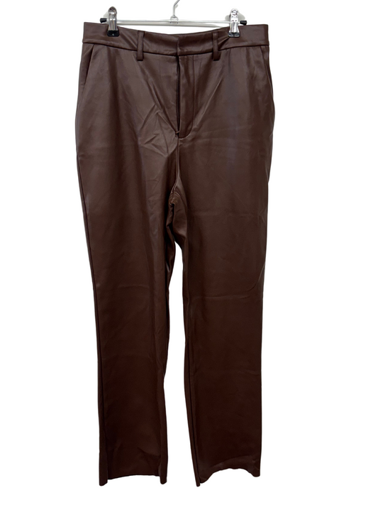 Brown Highwaisted Faux Leather Straight Leg Pants