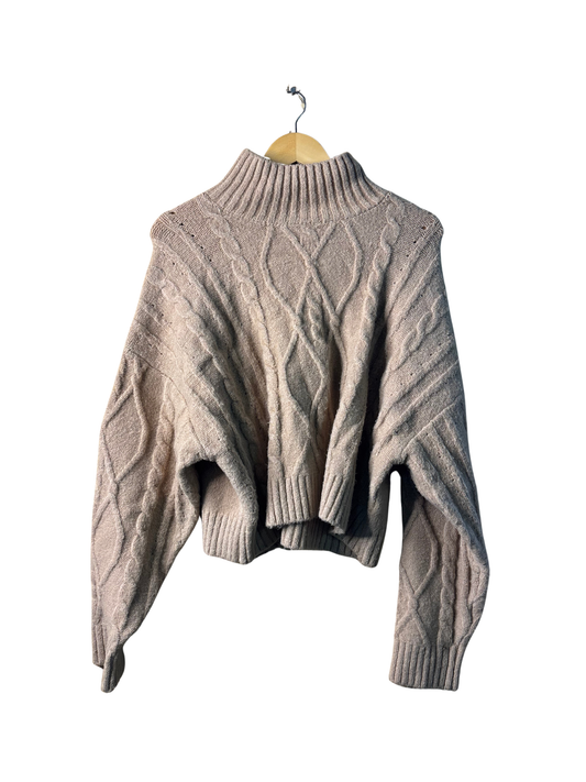 Cream/Beige/Pink Cable Knit Boxy Crop Jumper
