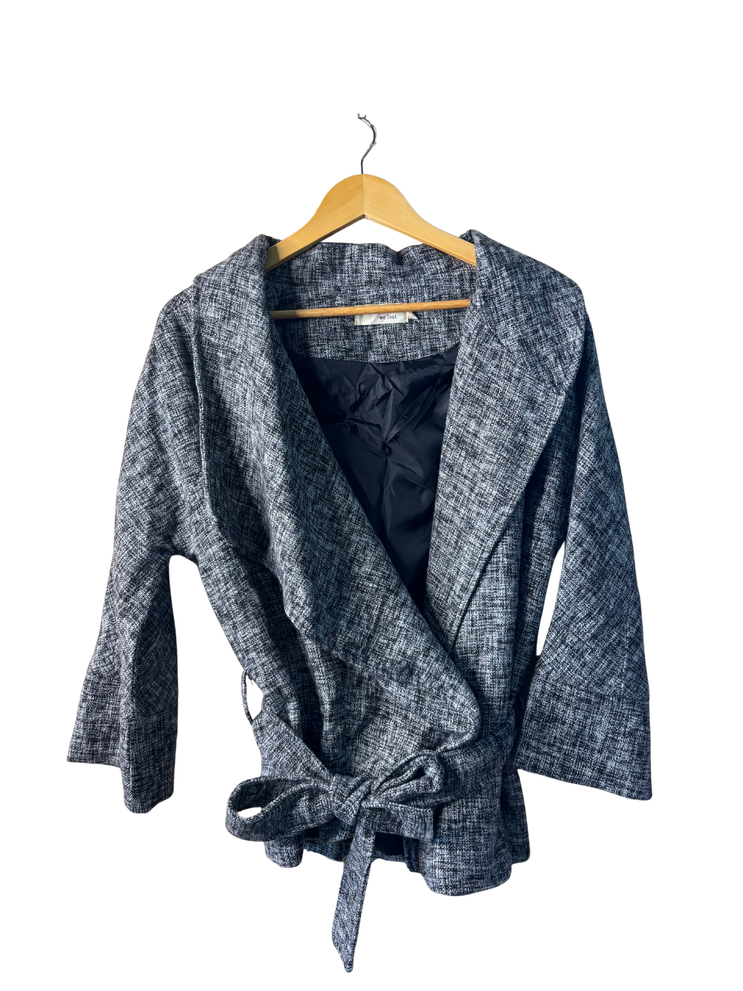 Grey Tweed Half Sleeve Wrap Jacket