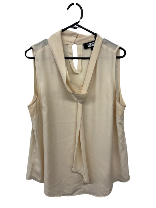 Cream Sleeveless Semi-Sheer Top with Self Neck Tie