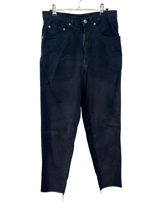 Vintage Dark Blue Highwaisted Straight Leg Raw Hem Jeans