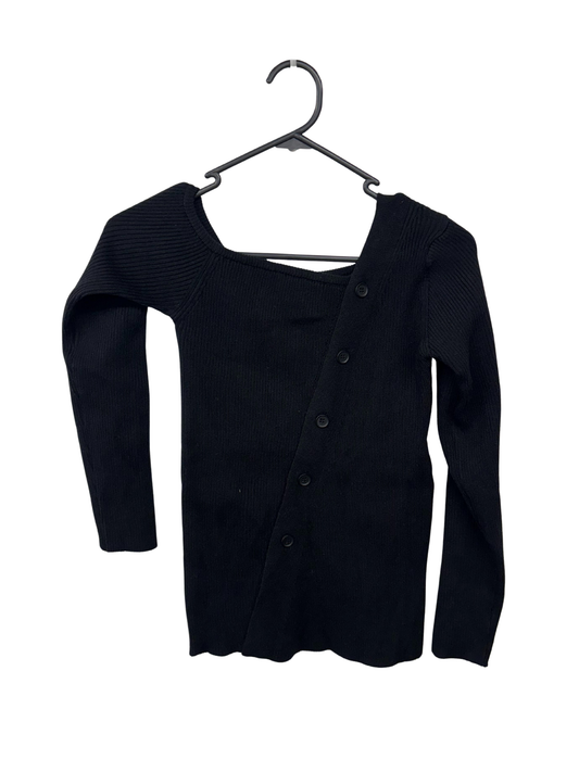 Black Asymmetrical Button Up Rib Knit Top
