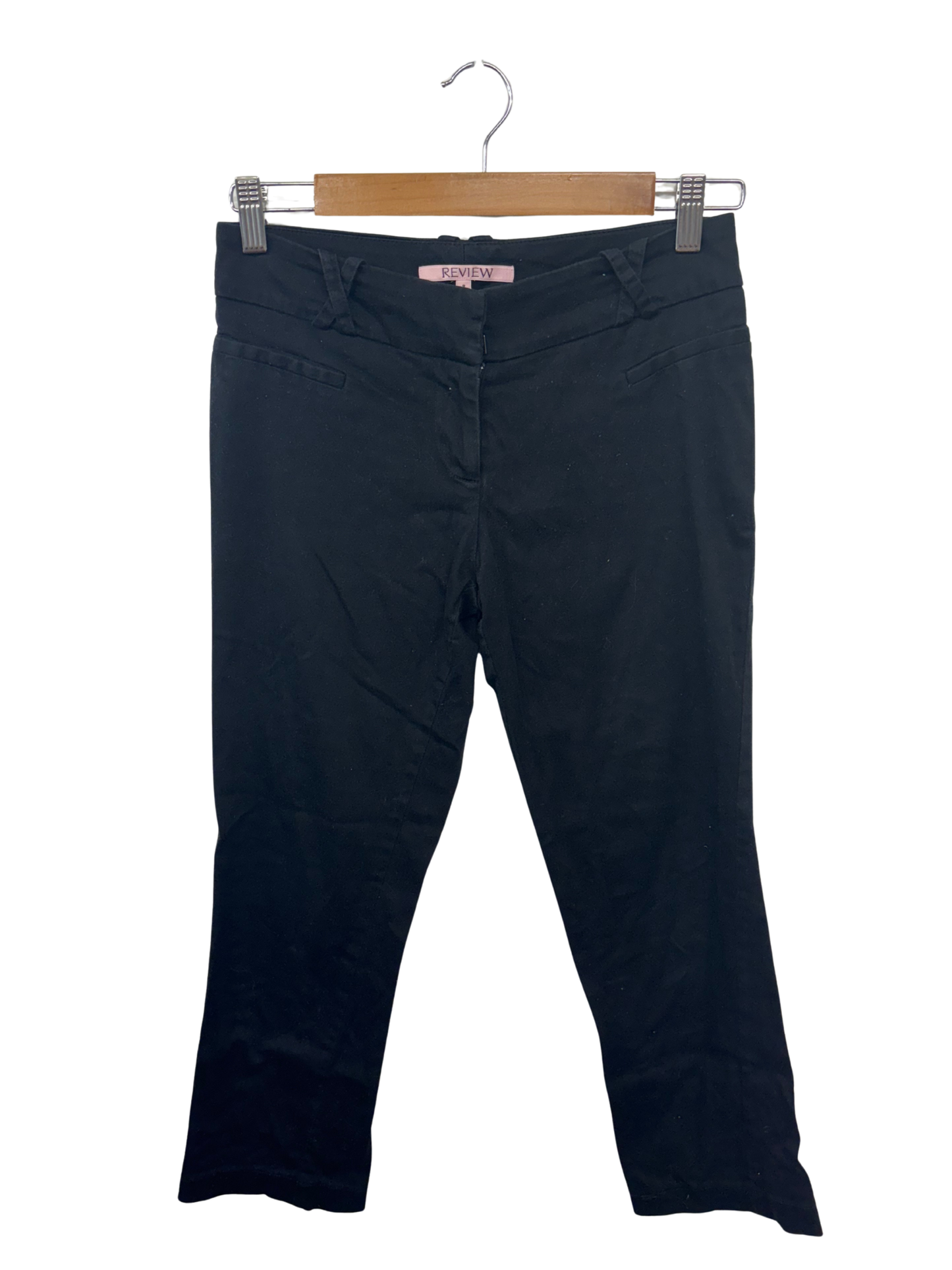 Black Low Rise Straight Leg 3/4 Pants