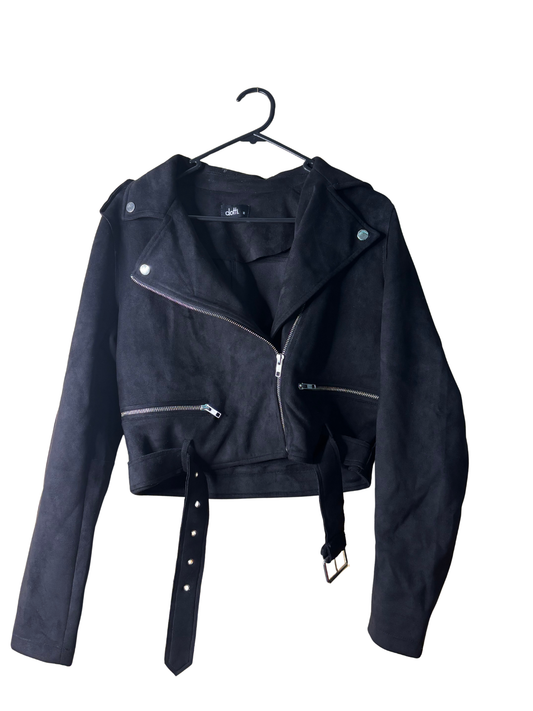 Black Crop Faux Suede Moto-Style Jacket