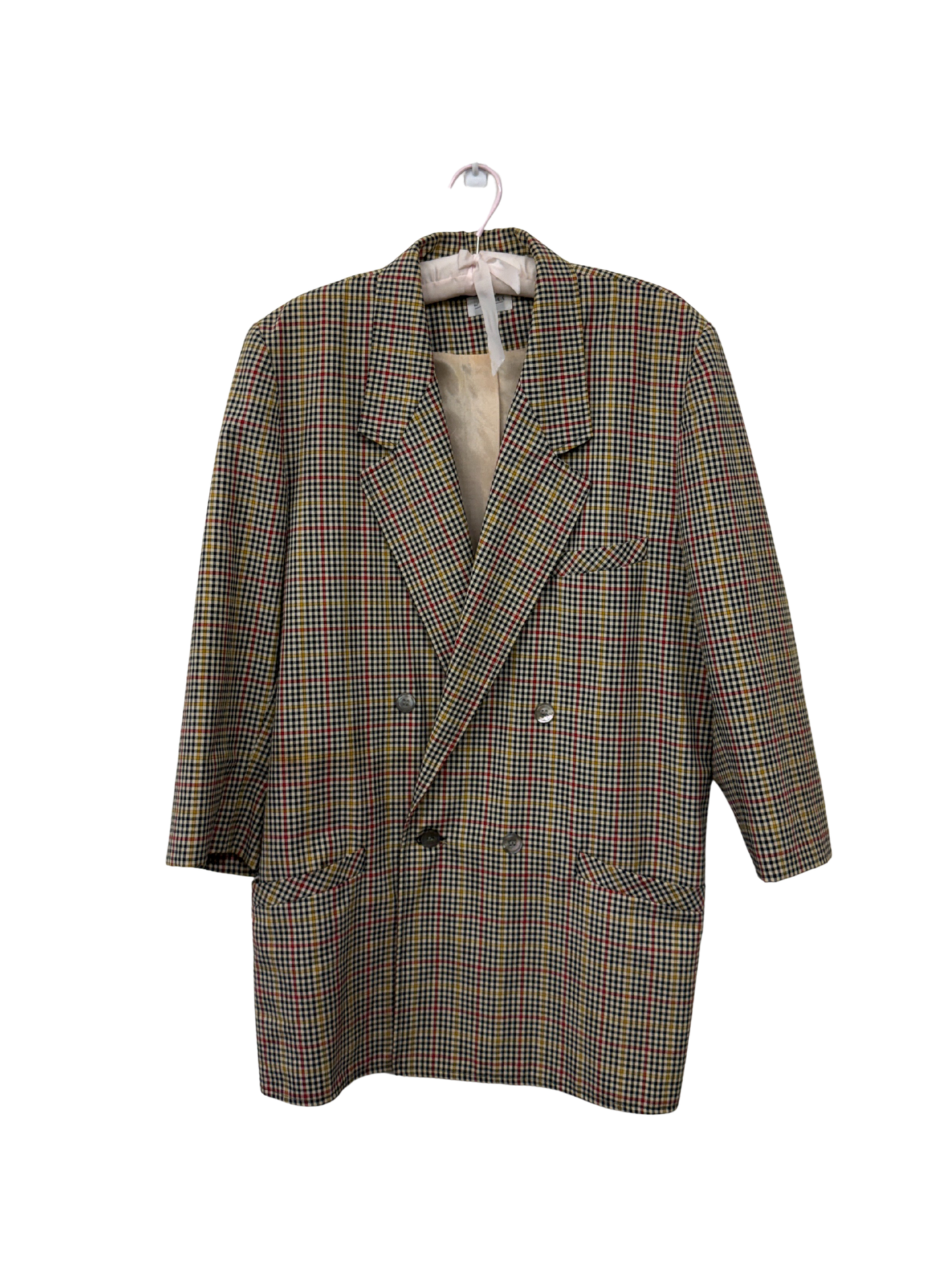 Vintage Beige, Black, Red & Yellow Checkered Jacket