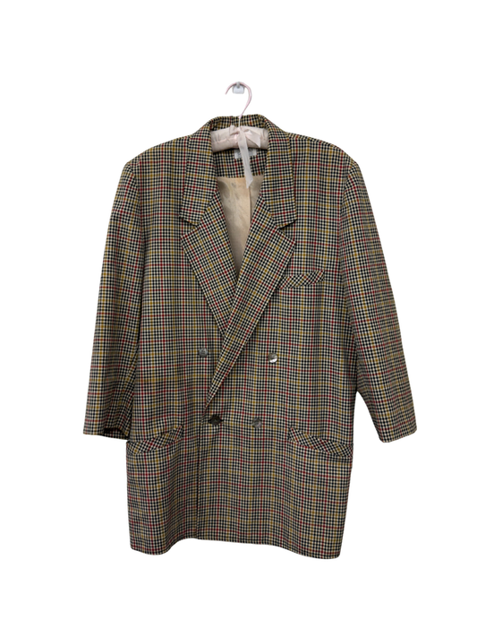 Vintage Beige, Black, Red & Yellow Checkered Jacket