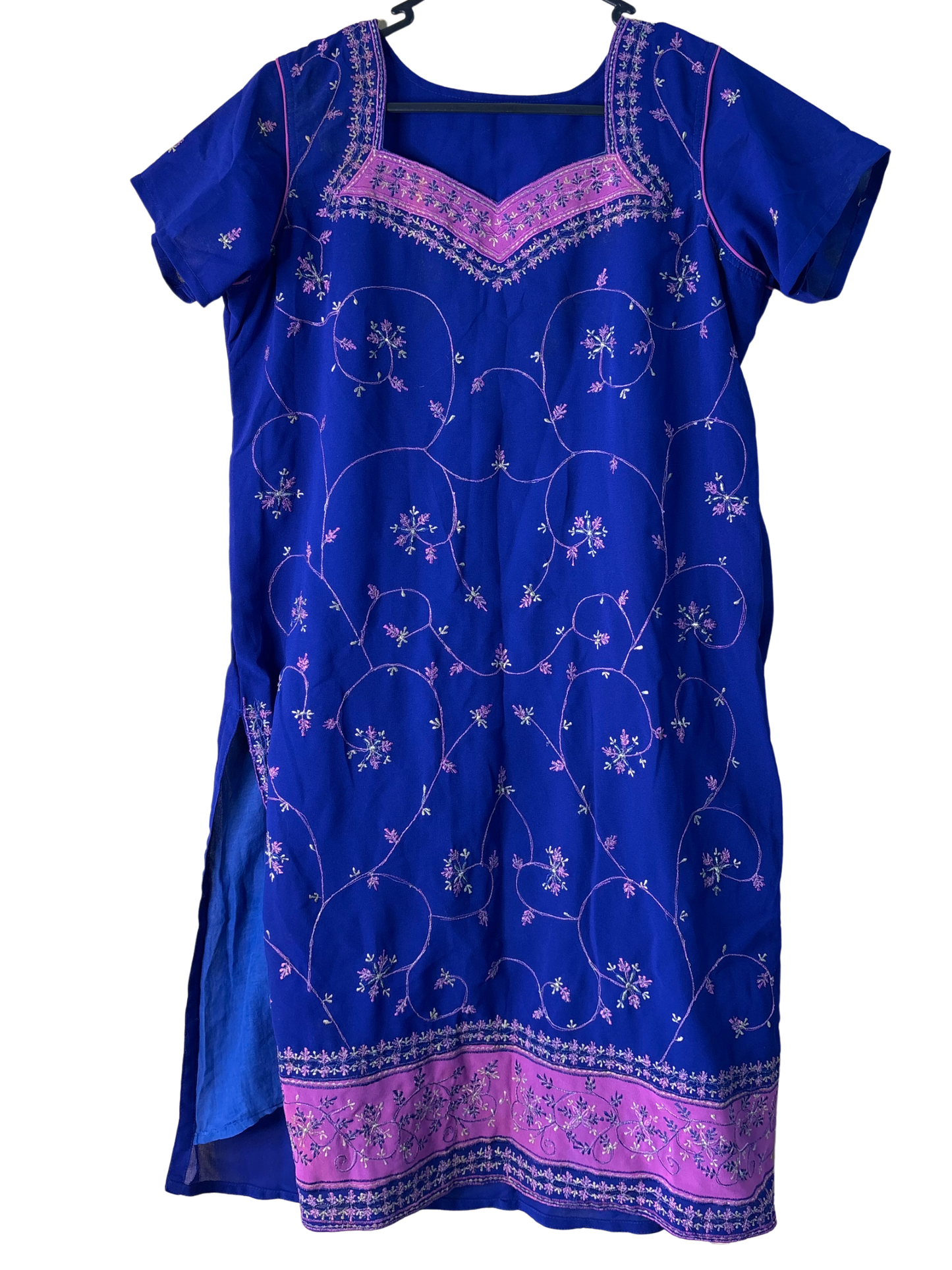 Dark Purple & Pink Short Sleeve Kurti Long Top