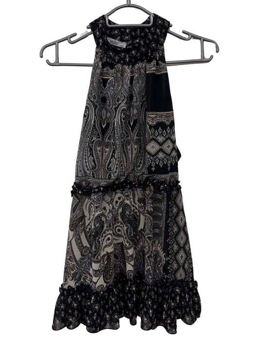Black & Beige Paisley Print High Neck Sleeveless Top