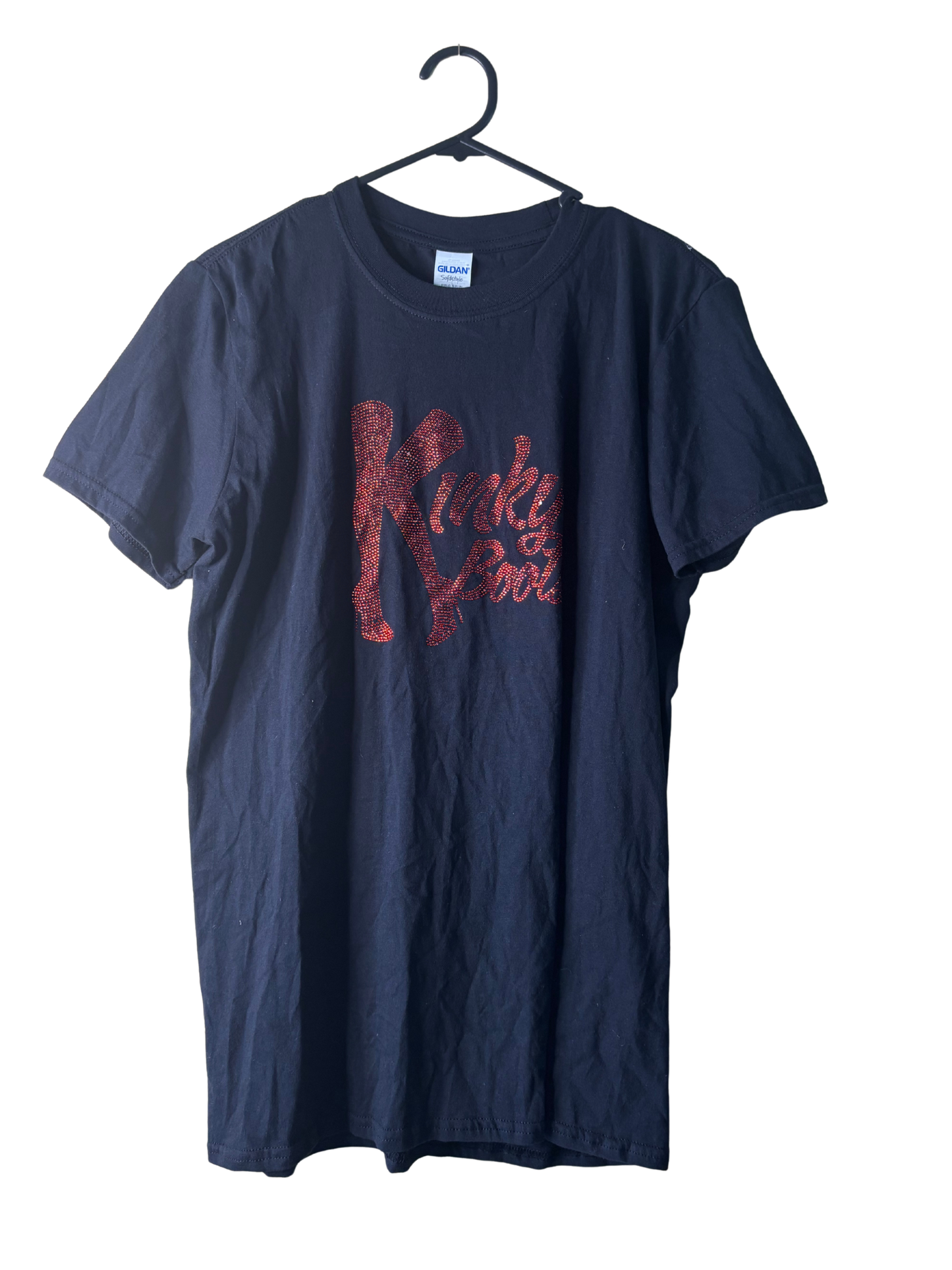 Black Short Sleeve T Shirt with Red Diamante 'Kinky Boots' Logo