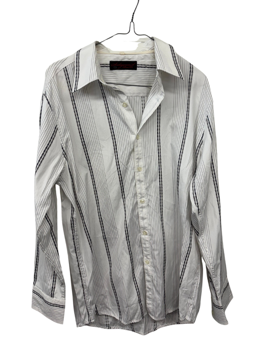 00s White & Black Striped Long Sleeve Button Up Shirt