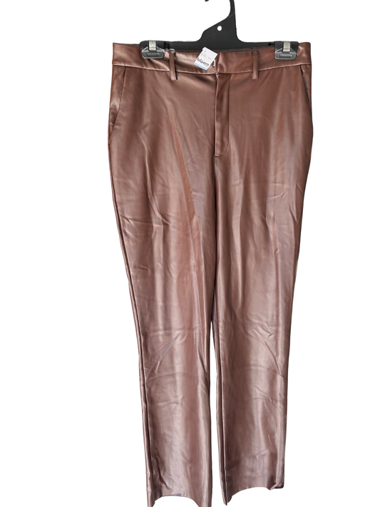 Brown Highwaisted Faux Leather Straight Leg Pants
