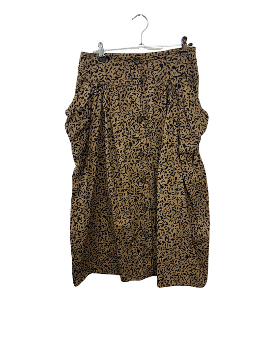 Vintage Light Brown & Black Print Midi Button Up Midi Skirt
