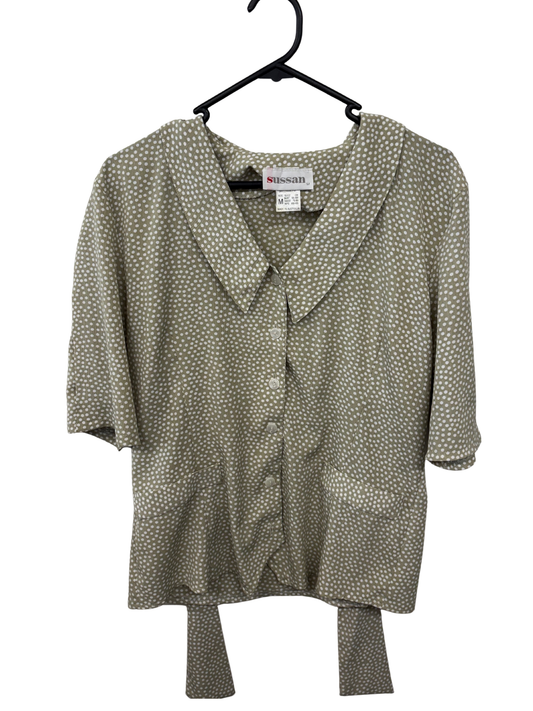 Vintage Beige & White Dot Short Sleeve Button Up Shirt