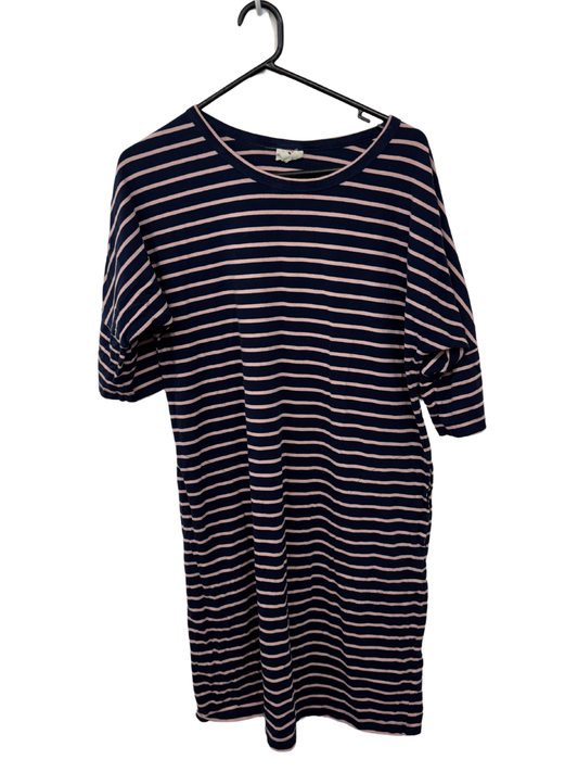 Dark Blue & Pink Stripe Short Sleeve Dress