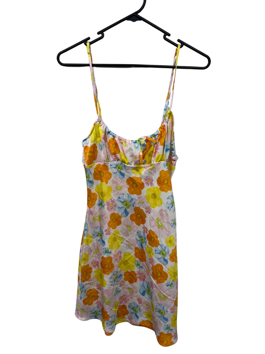 White & Pastel Floral Print Strappy Dress
