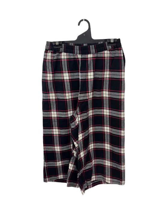 Black, Red, White Check Culotte Elastic Waist Pants