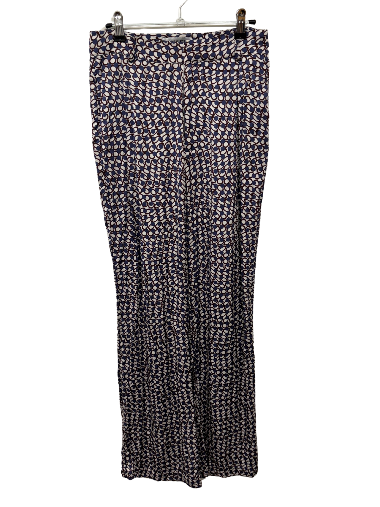 White, Blue, Maroon Circle Pattern Highwaisted Straight Leg Pants