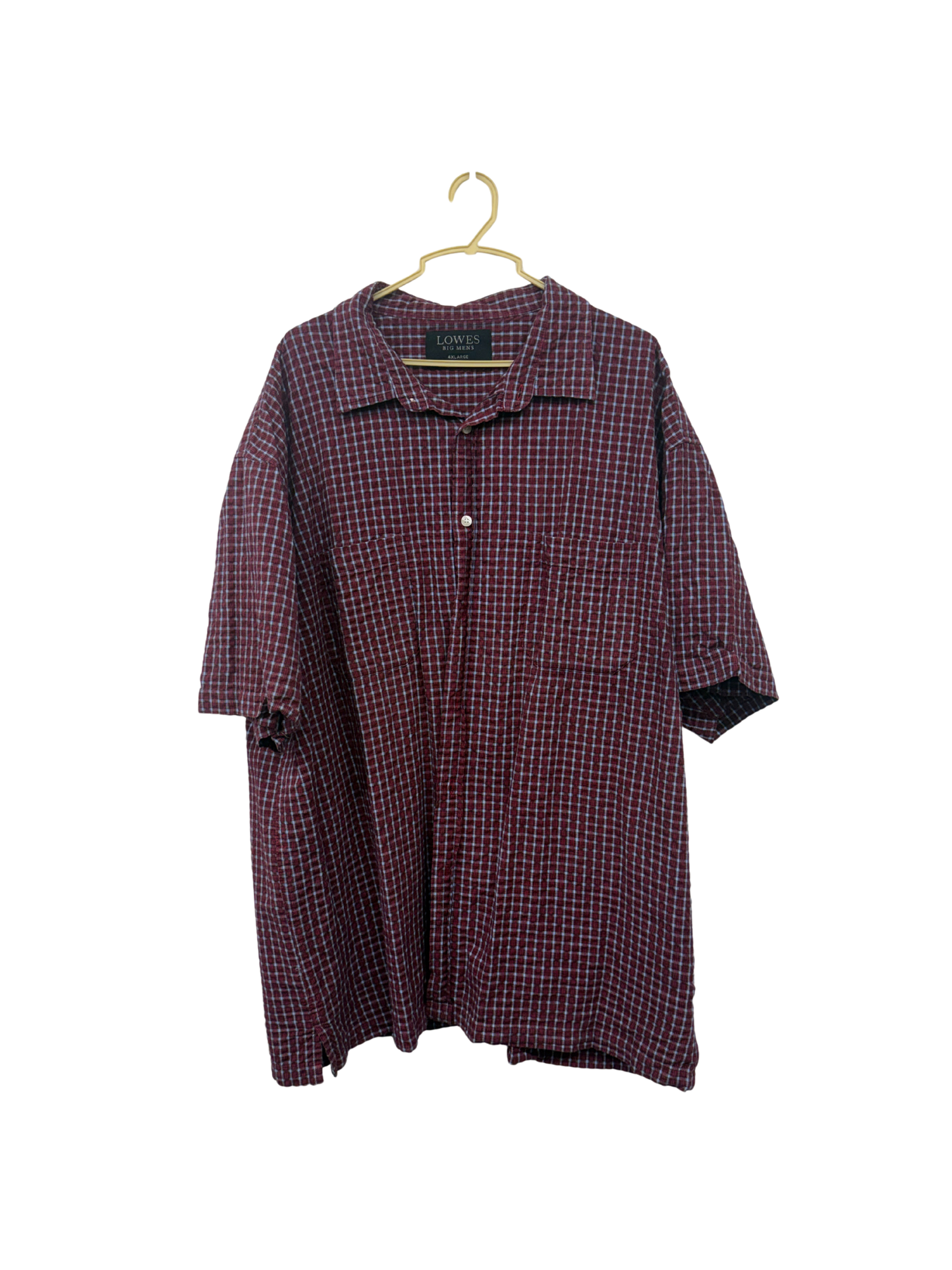 Maroon & Blue Gingham Button Up Short Sleeve Shirt