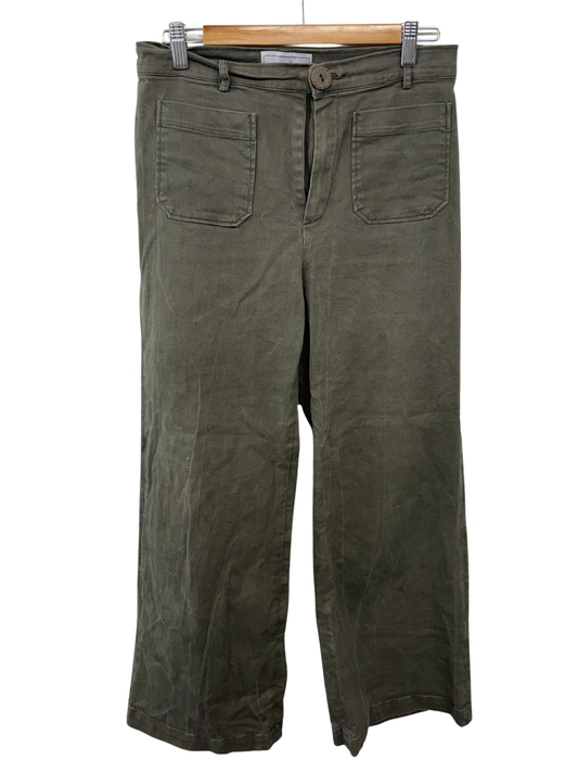 Khaki Mid-Rise Wide Leg Jeans