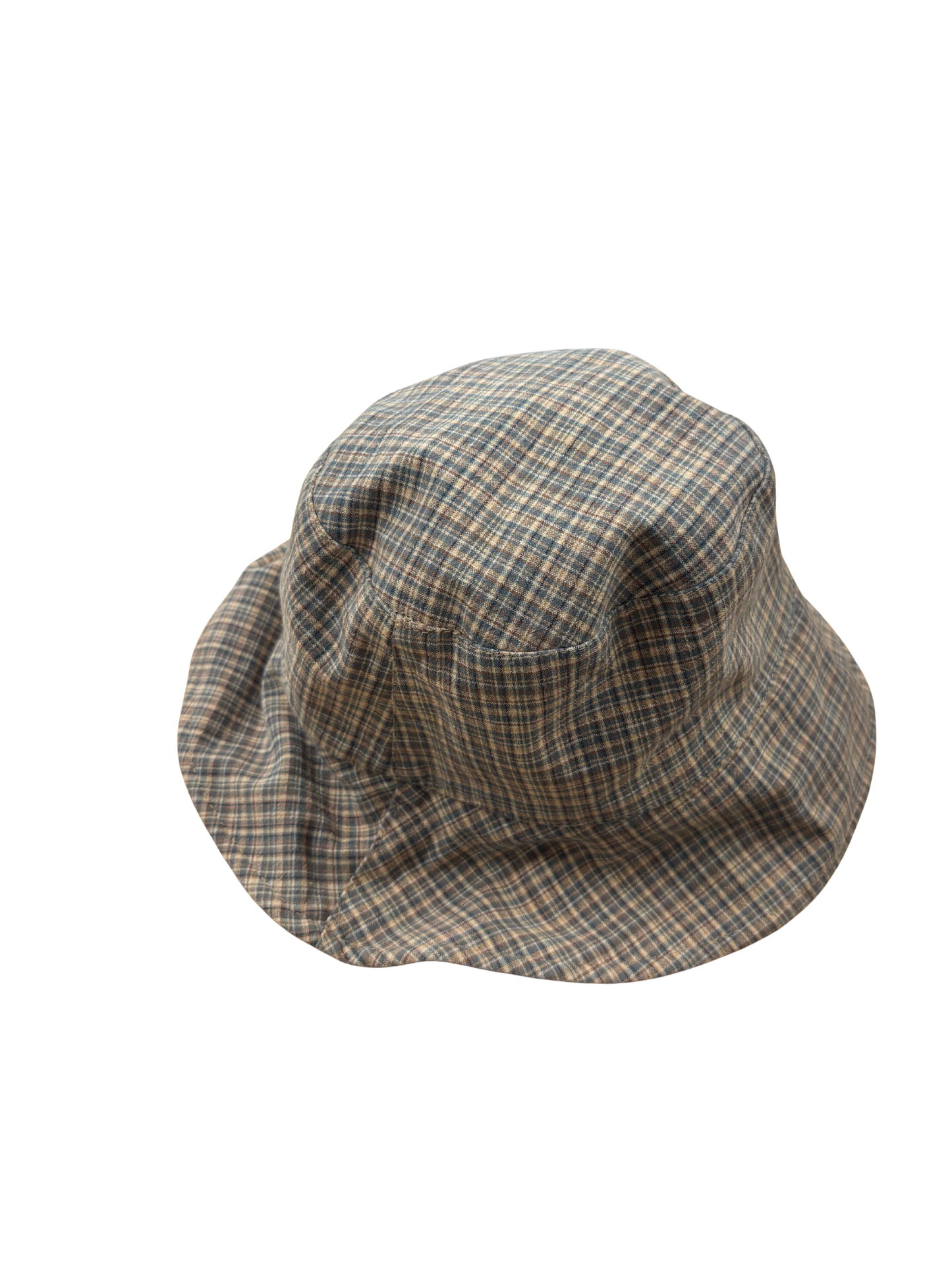 Beige & Green Plaid Print/Black Reversible Bucket Hat