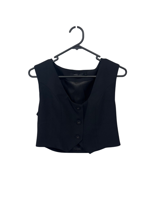 Black Sleeveless Button Up Vest Top