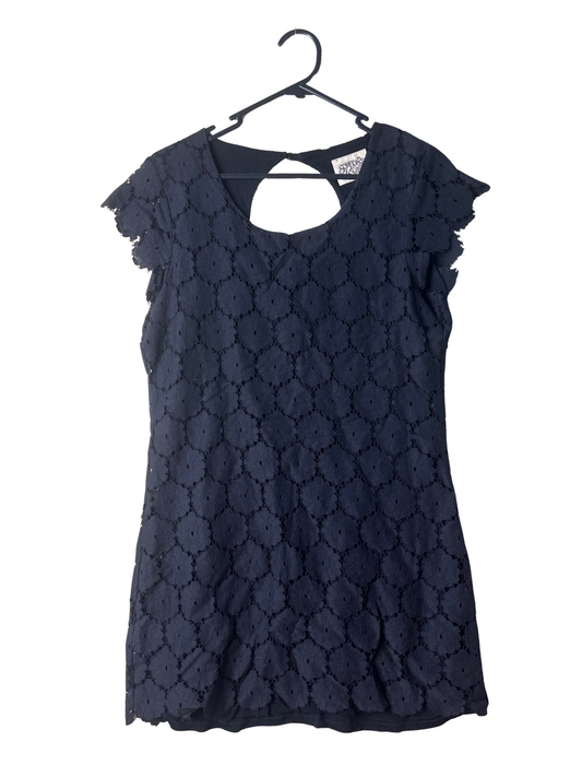 Black Cap Sleeve Floral Lace Short Fitted Dress