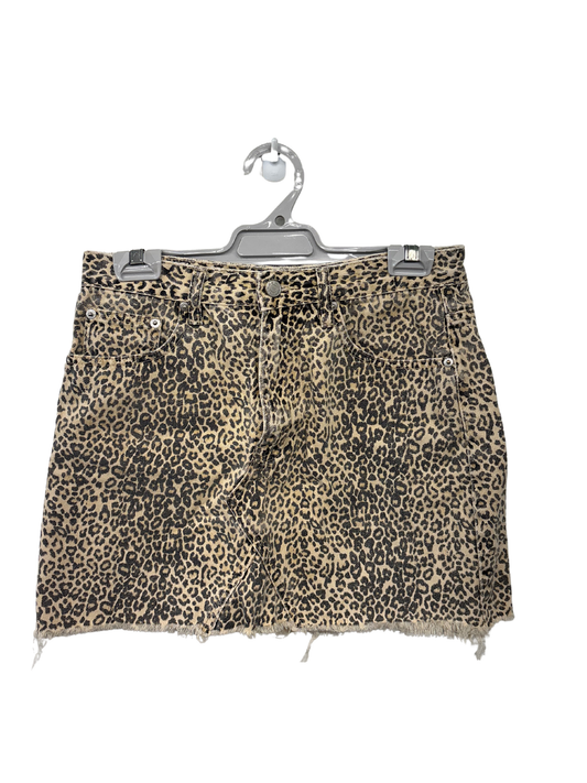 Cream & Black Animal Print Denim Raw Hem Skirt
