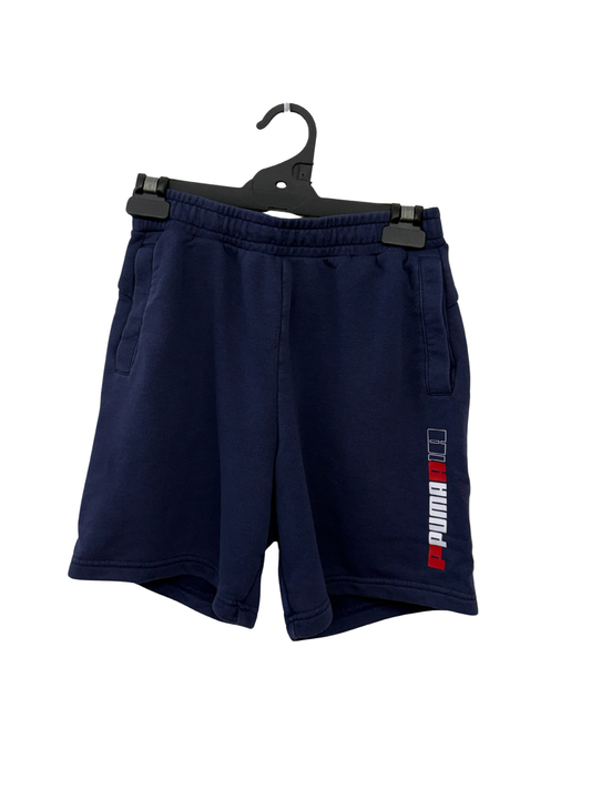 Navy Sweat Shorts with Red & White Logo