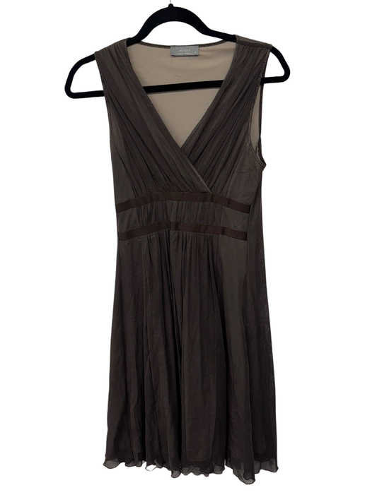 00s Brown Sleeveless Mesh Knee Length Dress with Faux Wrap Detail