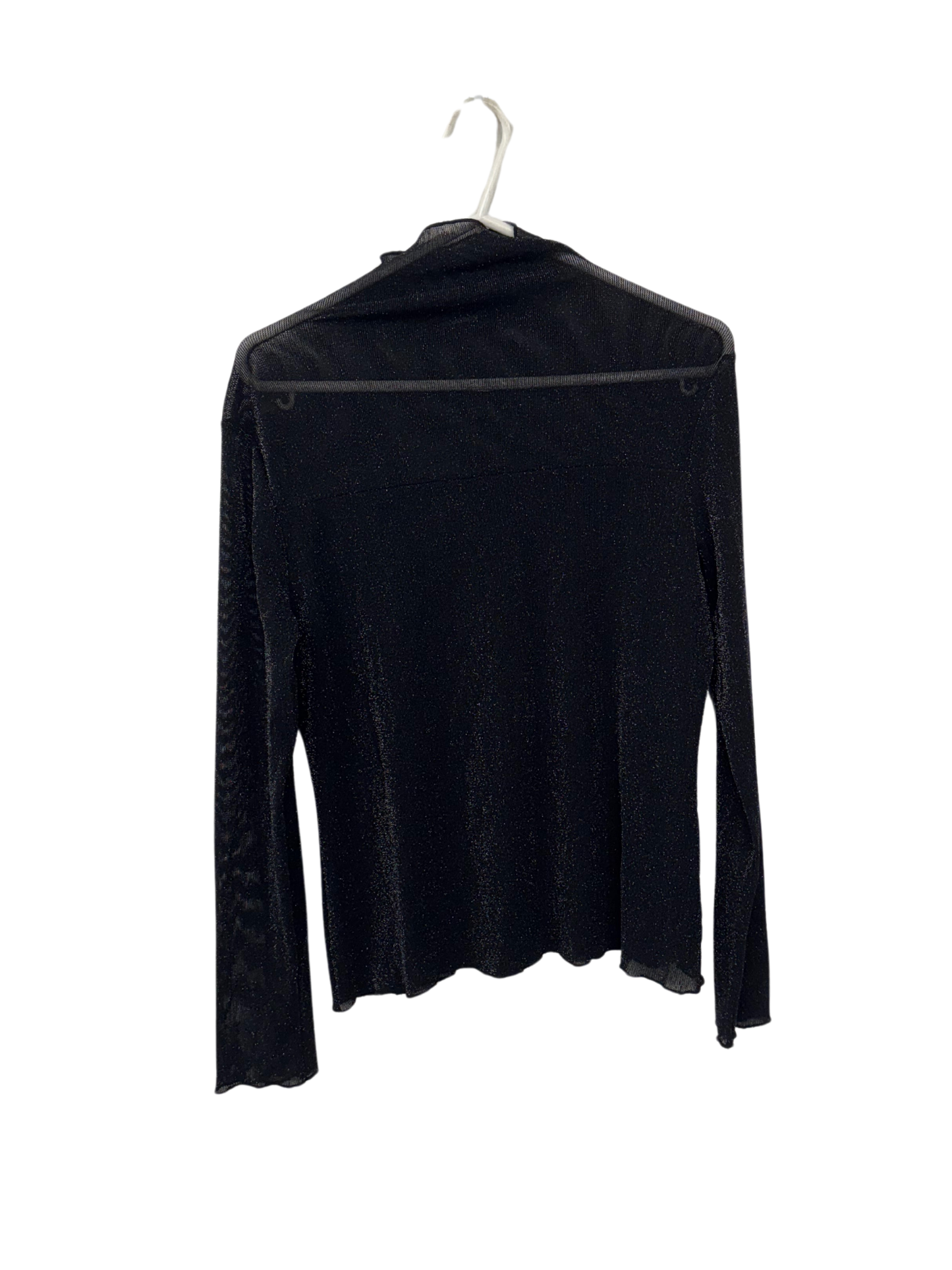 Black Sparkly Long Sleeve Turtleneck Semi Sheer Top