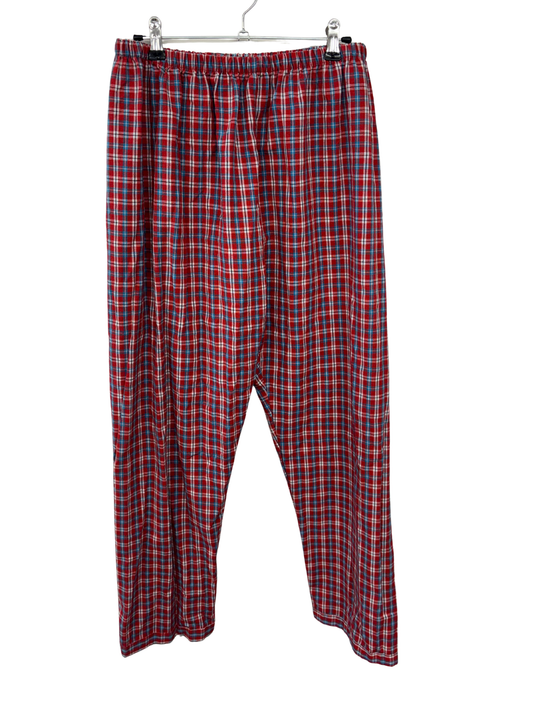 Red, Blue, White Check Elastic Waist Tapered Highwaisted Pants