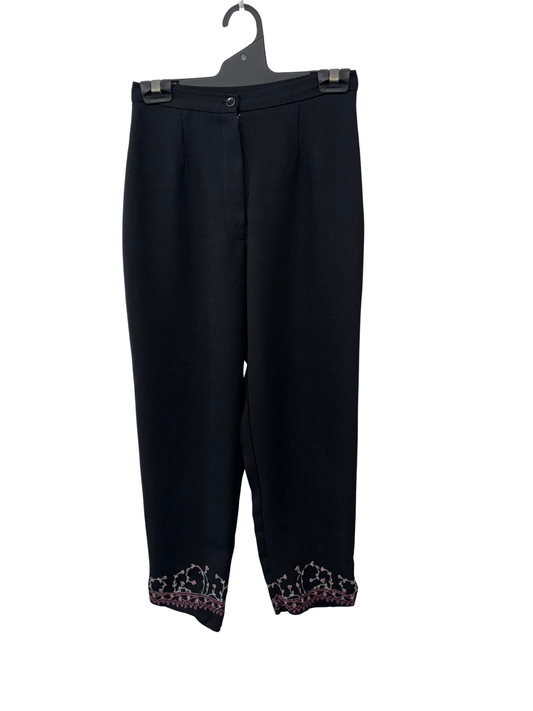 Vintage Black 3/4 Pink Embroidered Hem Pants