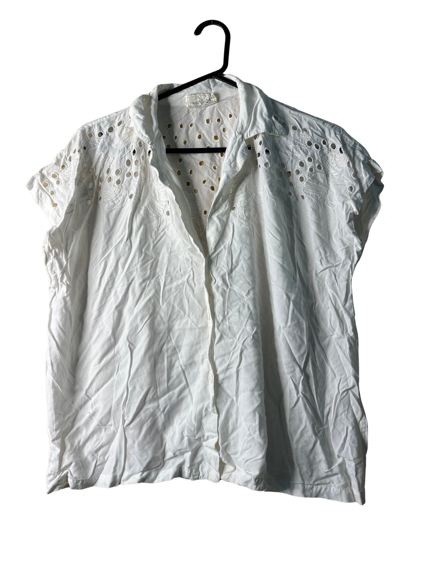 Vintage White Short Sleeve Cutout Button Up Shirt