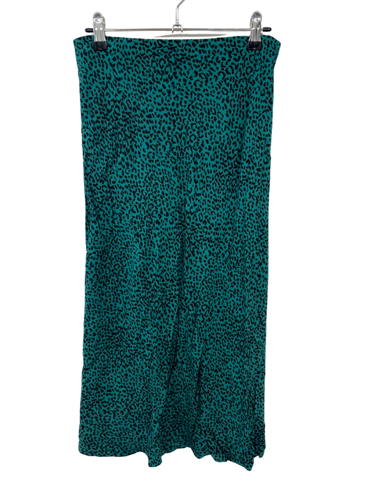 Green & Black Animal Pattern Elastic Waist Midi Skirt