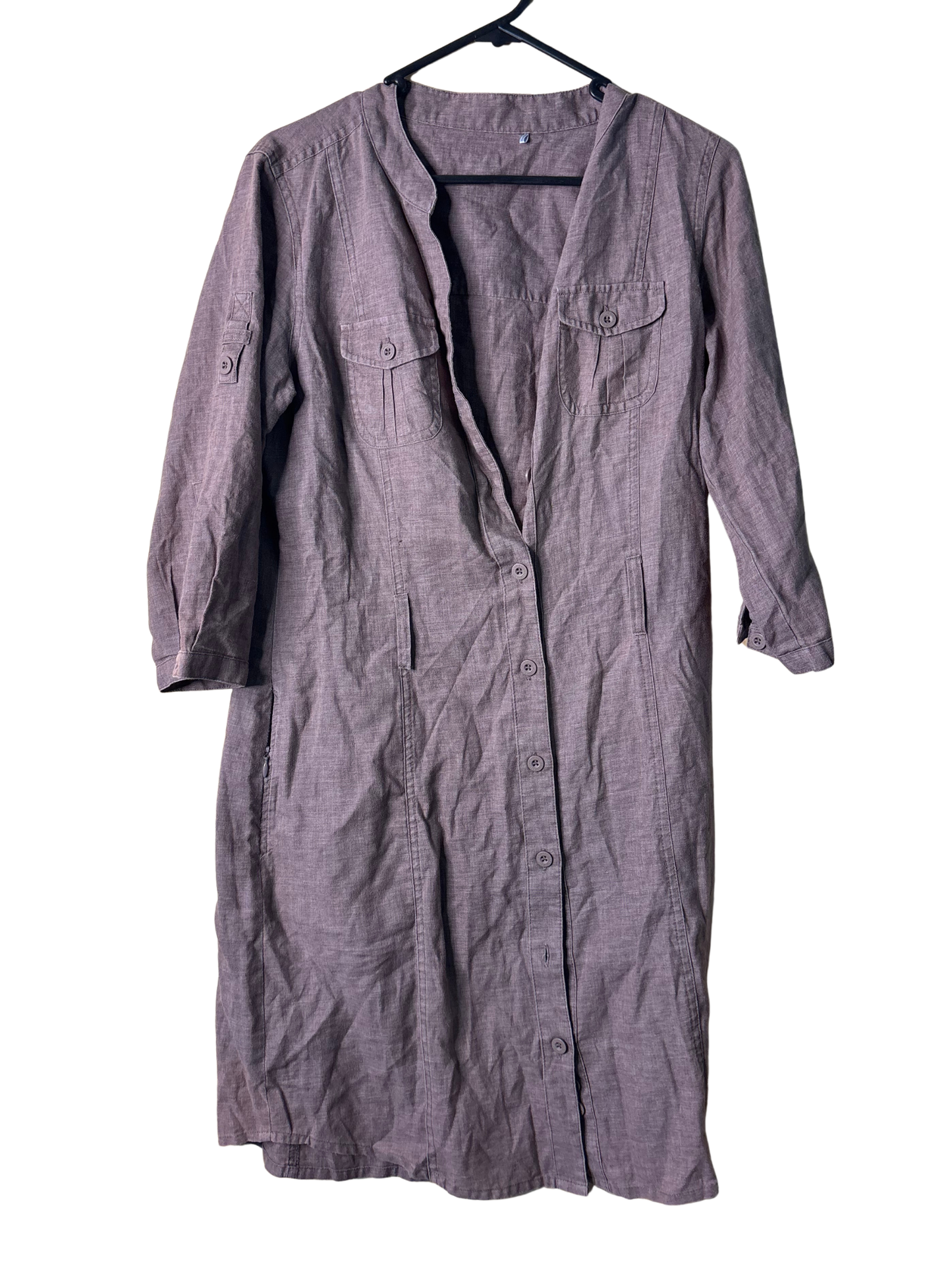 Brown 3/4 Sleeve Button Up Fitted Dress