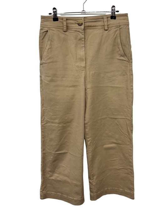 Beige Highwaisted Wide Leg Ankle Length Pants