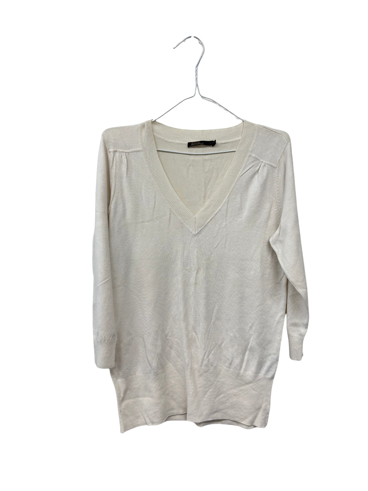 White 3/4 Sleeve V-Neck Sweater