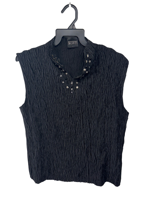 Vintage Black Pleated Sleeveless Top with Diamantes