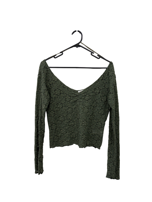 Green Lace Long Sleeve Cropped Top