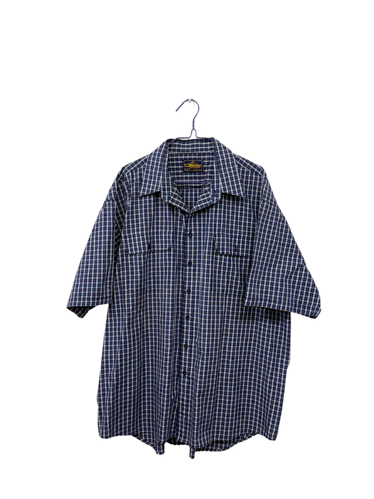 Navy/Purple & White Gingham Short Sleeve Button Up Shirt