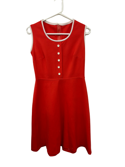 Vintage Red Sleeveless Knee Length Dress with White Buttons