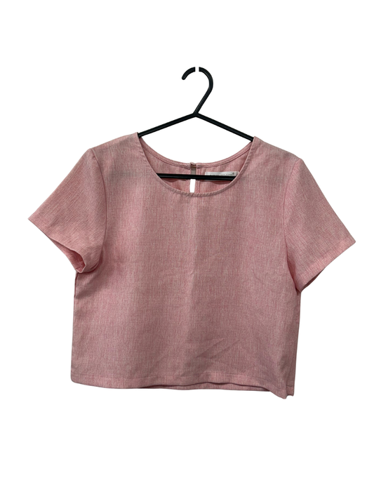 Pink/White Marle Half Sleeve Cropped Shirt