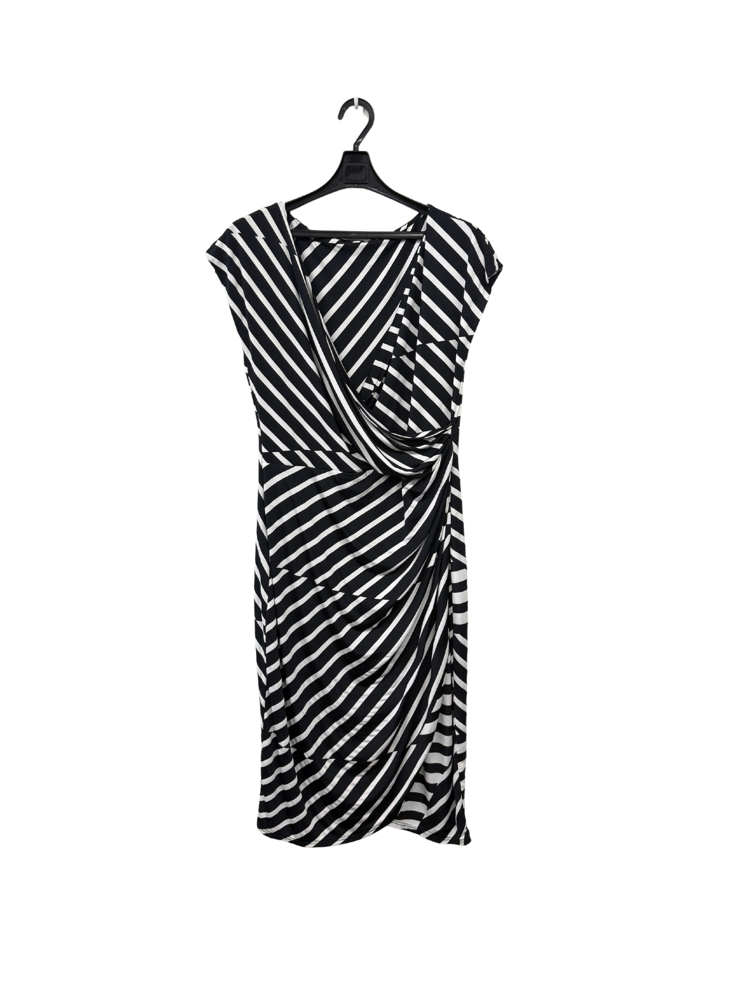 Black & White Striped Cap Sleeve Midi Dress