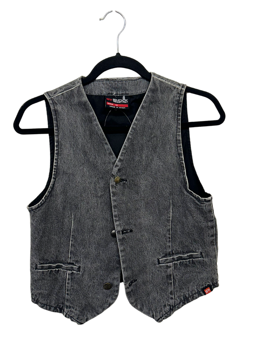 Faded Black Denim Vest with White Lace Back Detail