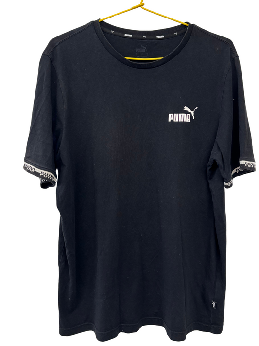 Black Short Sleeve T Shirt with White Logo Bands