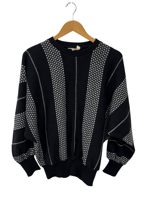 Vintage Black & White Pattern Batwing Knit Jumper