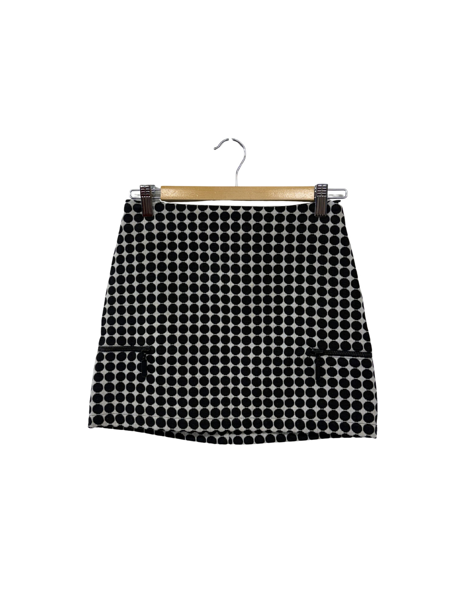 Black & White Polka Dot Mini Skirt with Zips