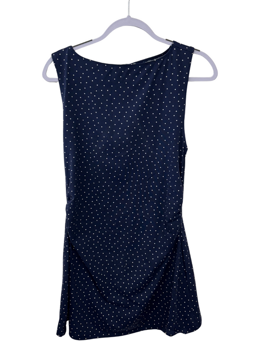 Dark Blue & White Dot Sleeveless Ruched Short Dress