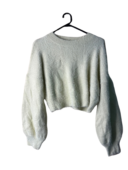 Light Lime Green Fuzzy Knit Crop Jumper